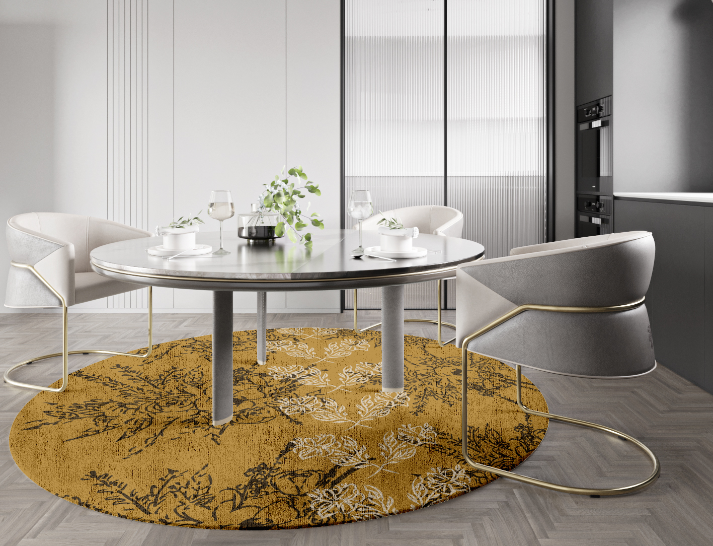 Litho Floral Round Hand Knotted Bamboo Silk Custom Rug by Rug Artisan