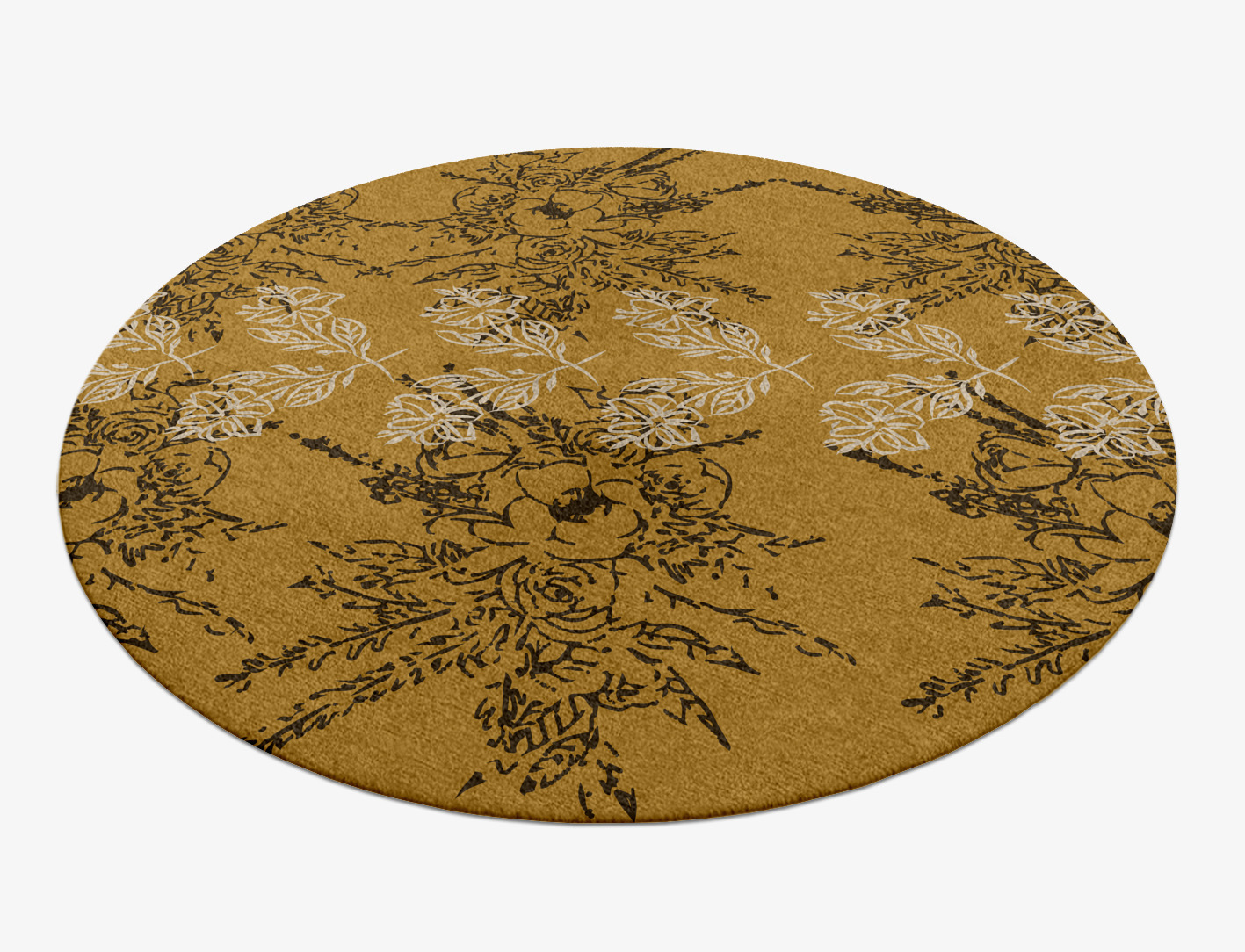 Litho Floral Round Hand Knotted Tibetan Wool Custom Rug by Rug Artisan