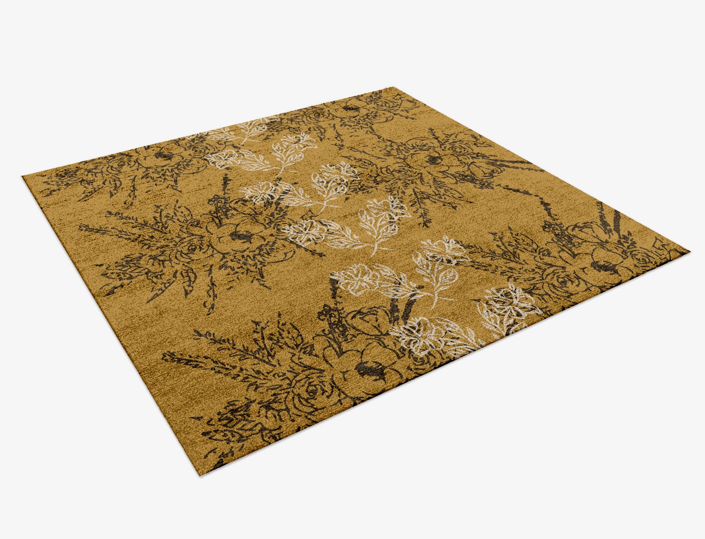 Litho Floral Square Hand Knotted Bamboo Silk Custom Rug by Rug Artisan