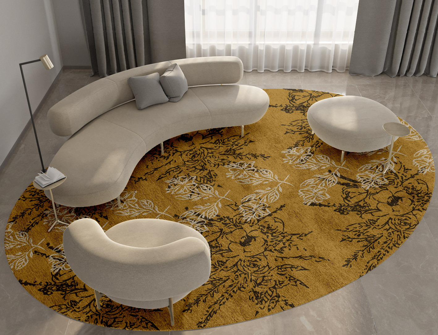 Litho Floral Oval Hand Tufted Bamboo Silk Custom Rug by Rug Artisan