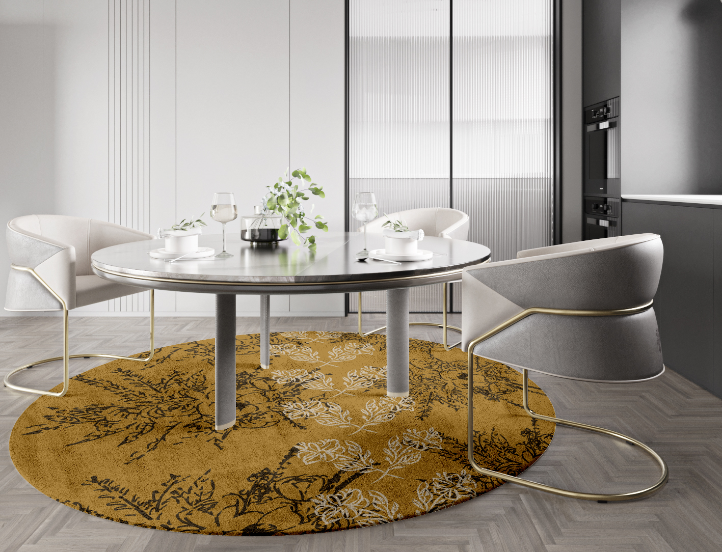 Litho Floral Round Hand Tufted Bamboo Silk Custom Rug by Rug Artisan