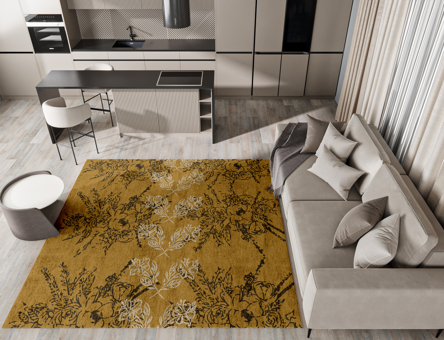 Litho Floral Square Hand Tufted Bamboo Silk Custom Rug by Rug Artisan