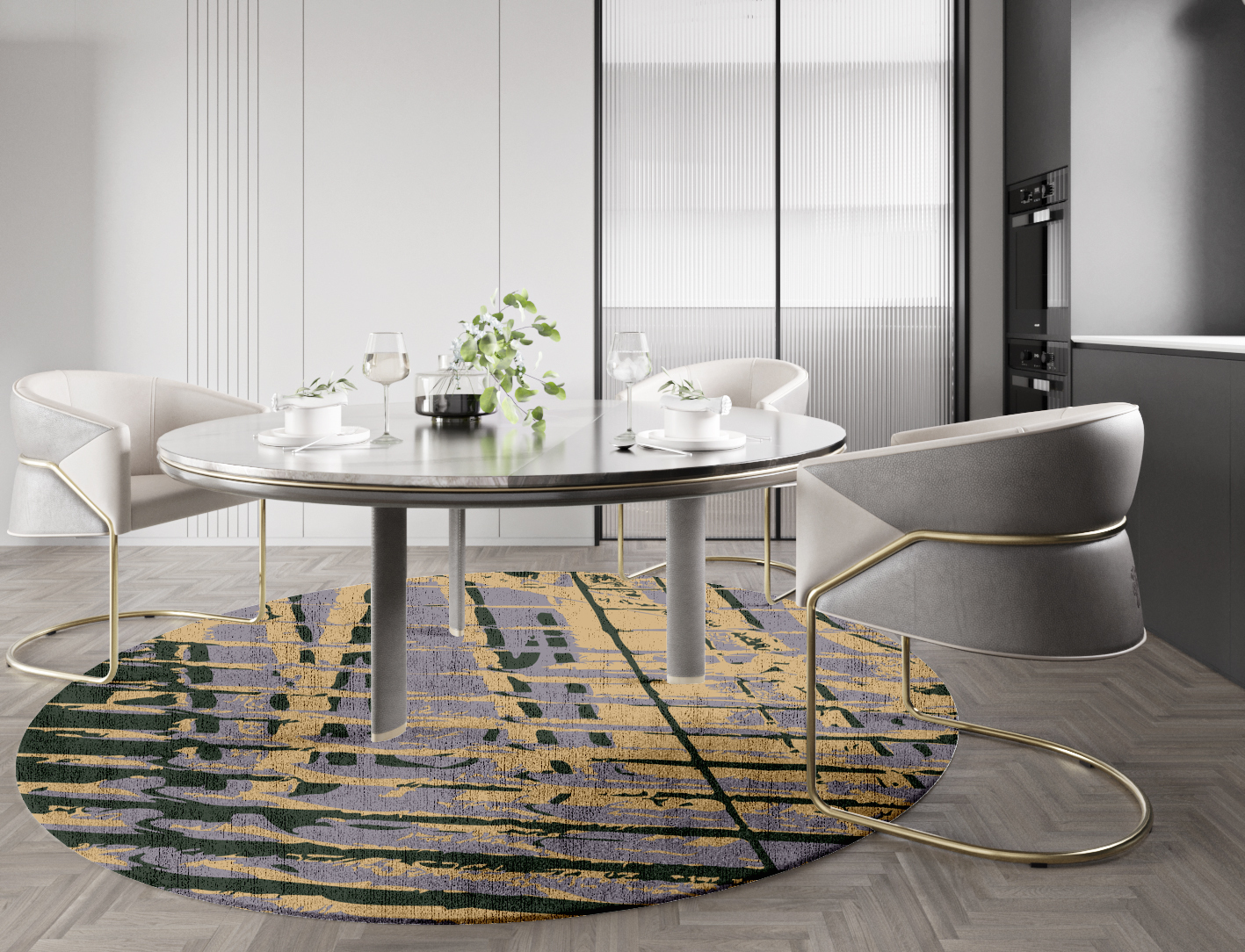 Louvre Abstract Round Hand Knotted Bamboo Silk Custom Rug by Rug Artisan