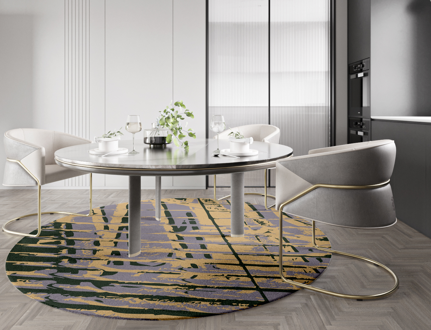Louvre Abstract Round Hand Knotted Tibetan Wool Custom Rug by Rug Artisan