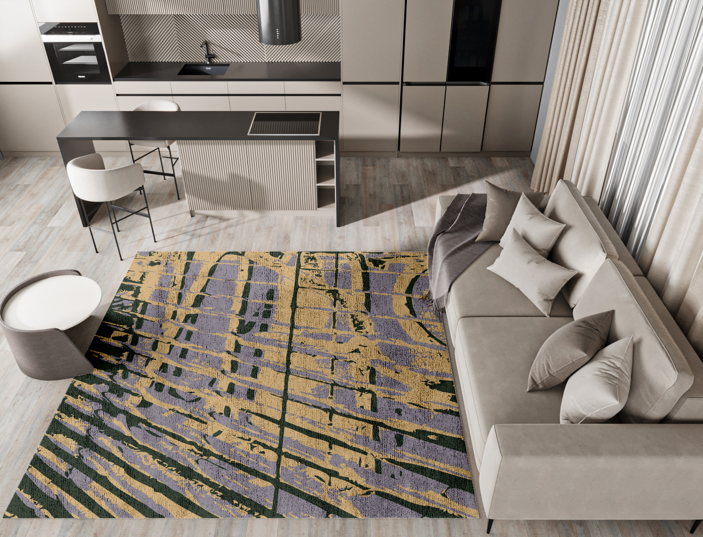Louvre Abstract Square Hand Knotted Bamboo Silk Custom Rug by Rug Artisan