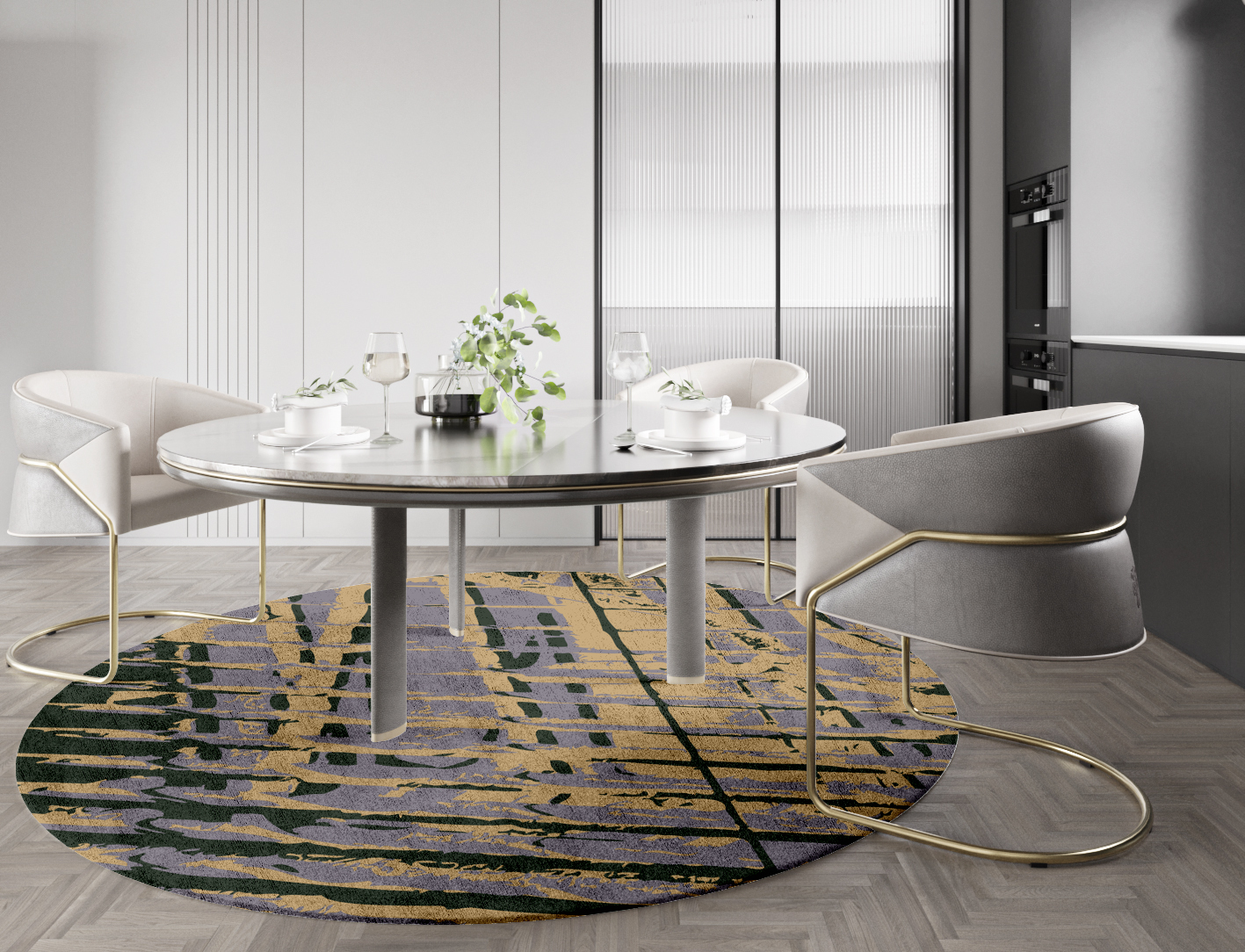 Louvre Abstract Round Hand Tufted Bamboo Silk Custom Rug by Rug Artisan