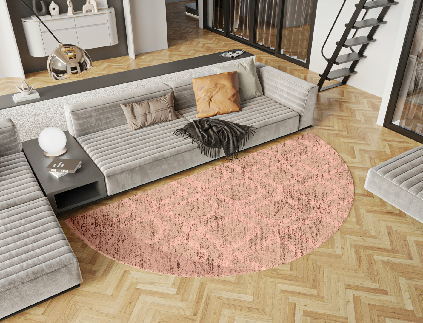 Lumos Geometric Halfmoon Hand Knotted Bamboo Silk Custom Rug by Rug Artisan
