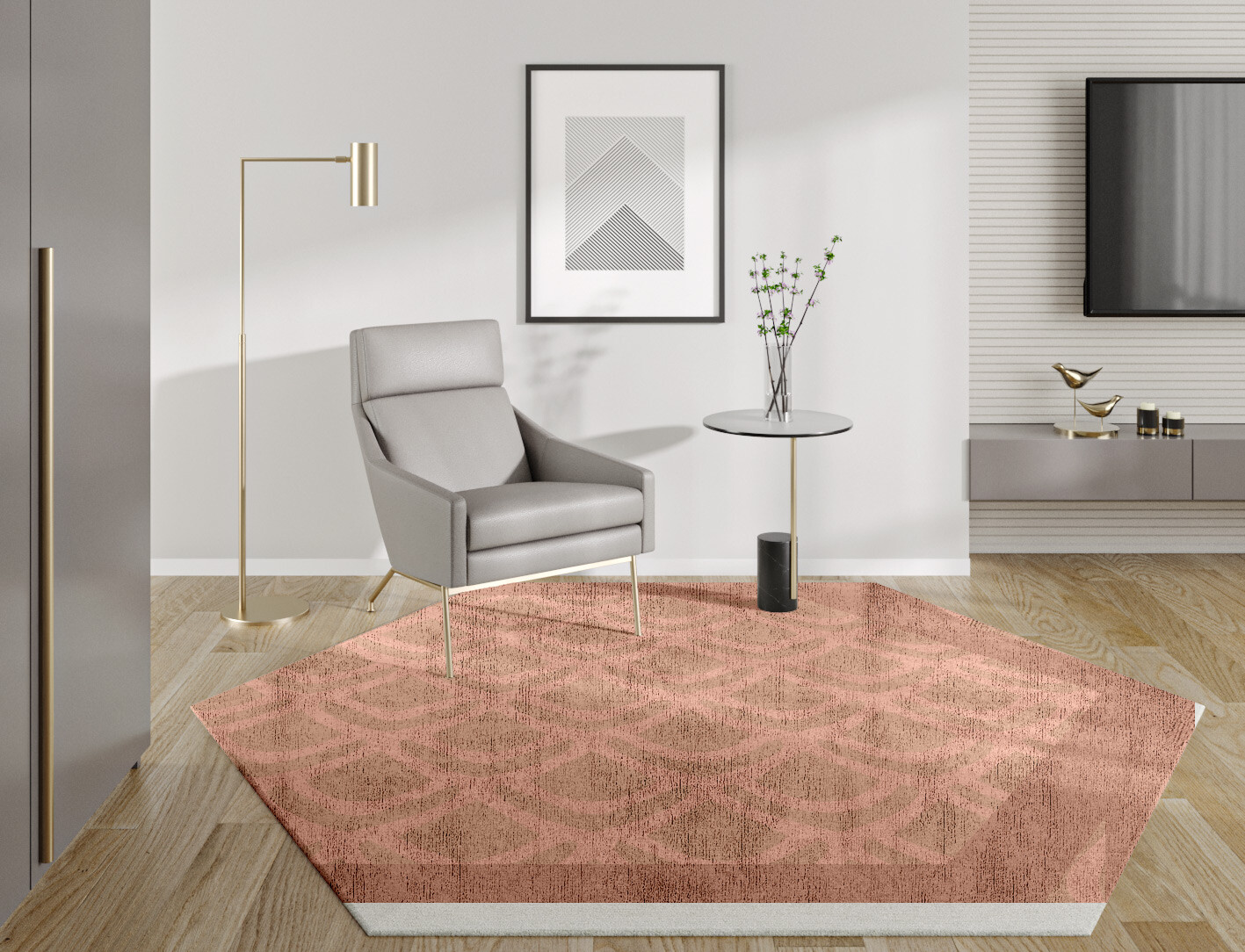 Lumos Geometric Hexagon Hand Knotted Bamboo Silk Custom Rug by Rug Artisan