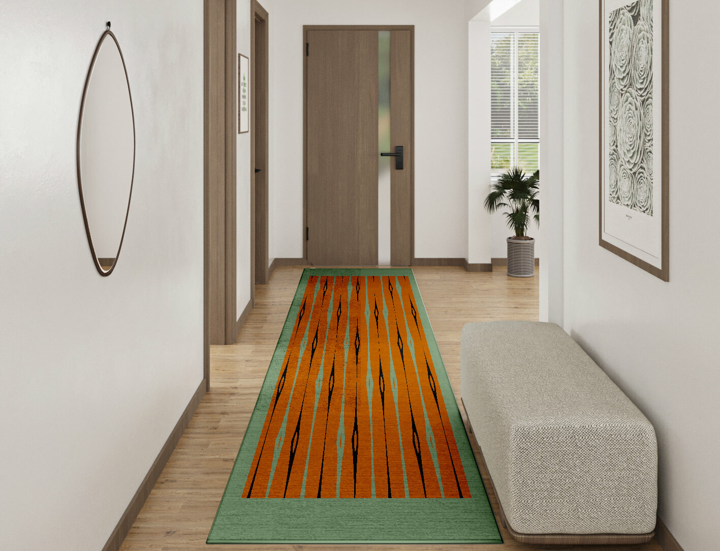 Lyre Geometric Runner Hand Knotted Bamboo Silk Custom Rug by Rug Artisan