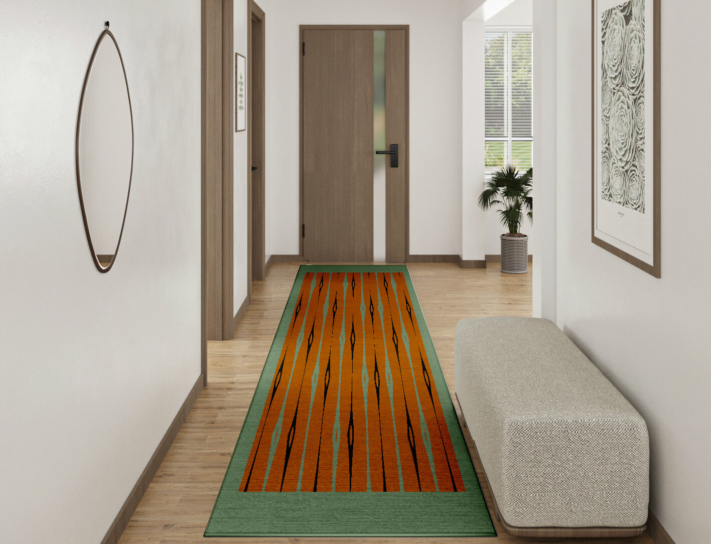 Lyre Geometric Runner Hand Knotted Tibetan Wool Custom Rug by Rug Artisan