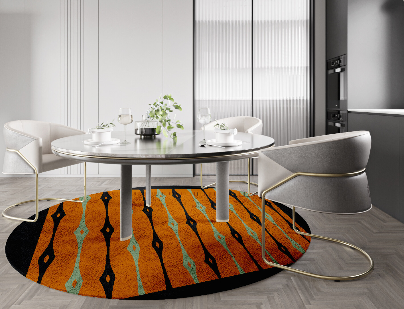Lyre Geometric Round Hand Tufted Bamboo Silk Custom Rug by Rug Artisan
