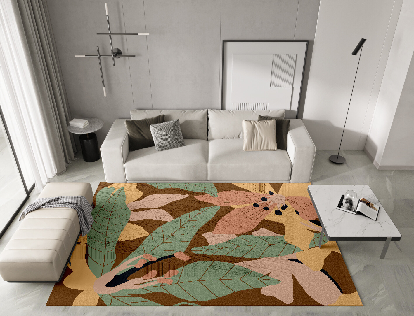 Magnolia Field of Flowers Rectangle Hand Knotted Bamboo Silk Custom Rug by Rug Artisan