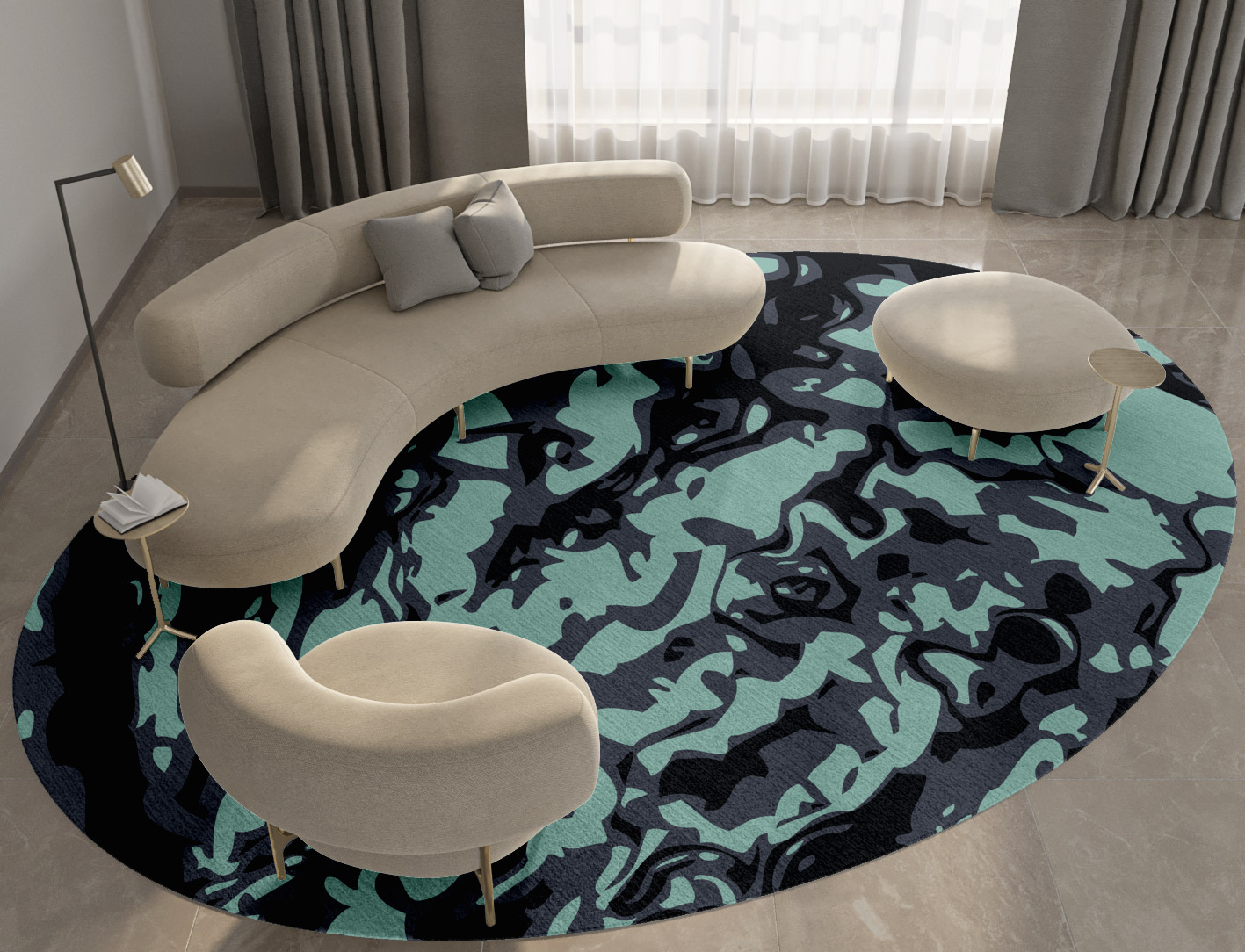 Mangata Abstract Oval Hand Knotted Tibetan Wool Custom Rug by Rug Artisan