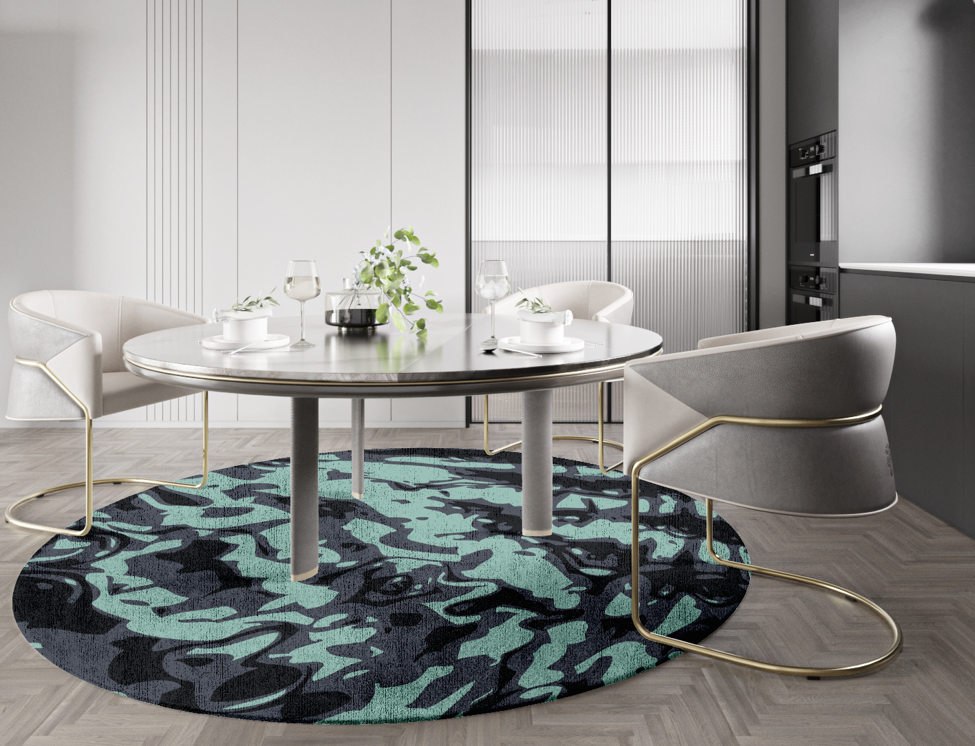 Mangata Abstract Round Hand Knotted Bamboo Silk Custom Rug by Rug Artisan