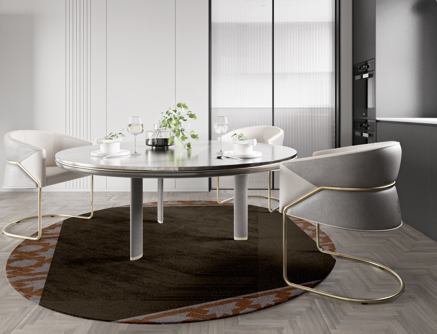 Margo Geometric Round Hand Knotted Bamboo Silk Custom Rug by Rug Artisan