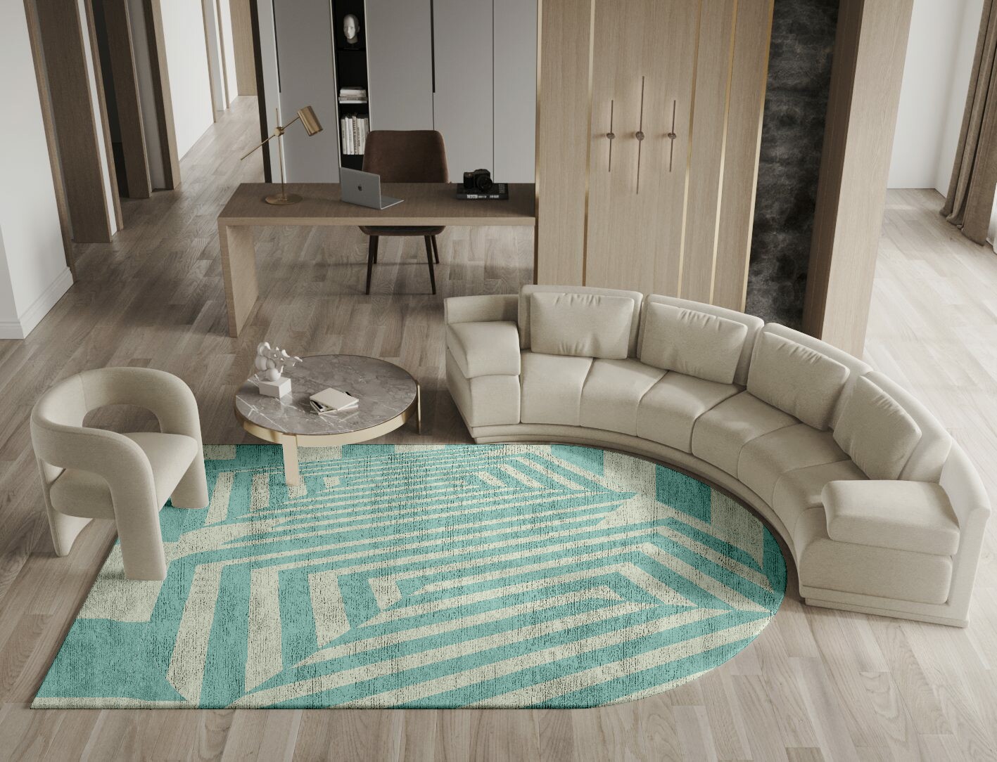 Mark Geometric Arch Hand Knotted Bamboo Silk Custom Rug by Rug Artisan