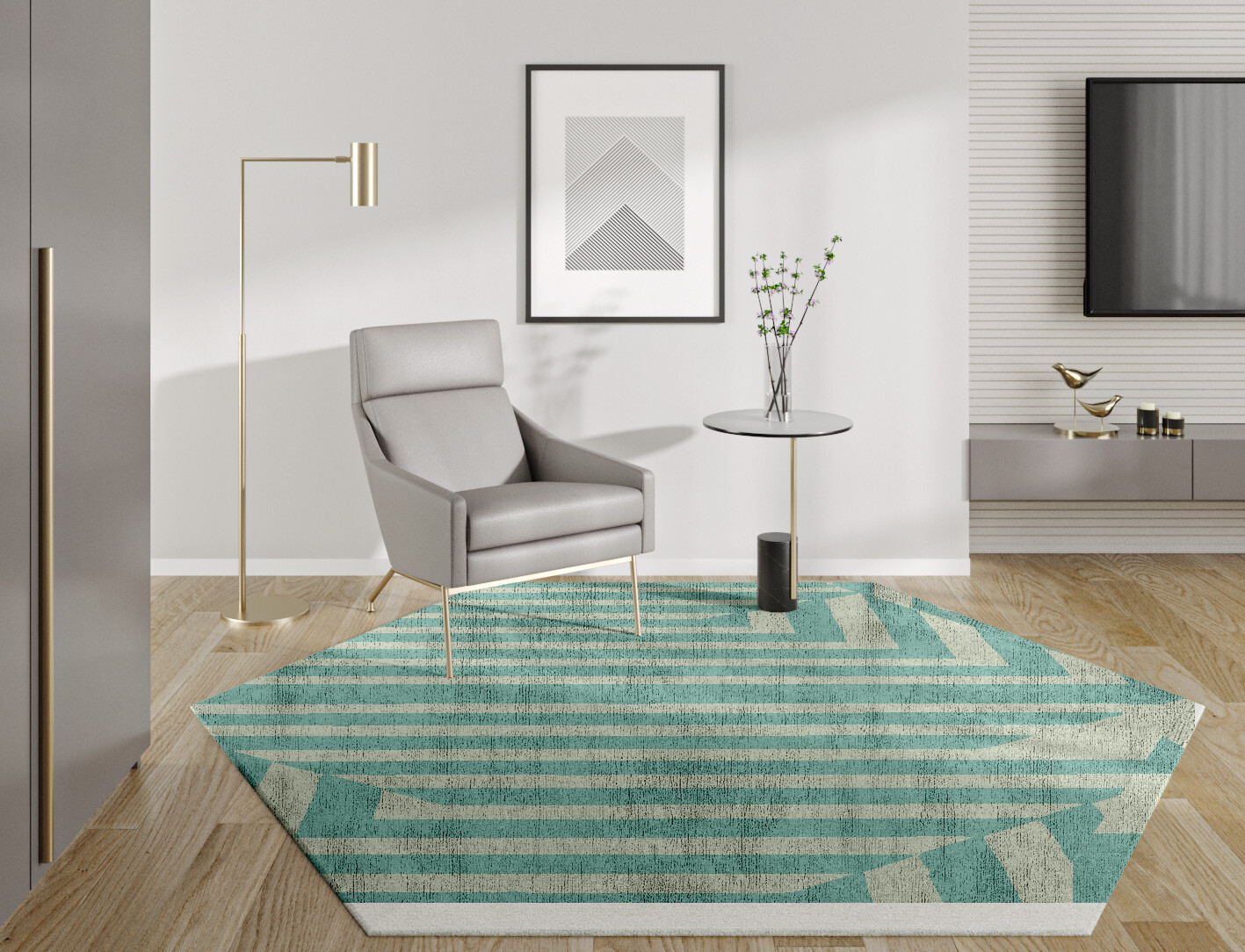 Mark Geometric Hexagon Hand Knotted Bamboo Silk Custom Rug by Rug Artisan