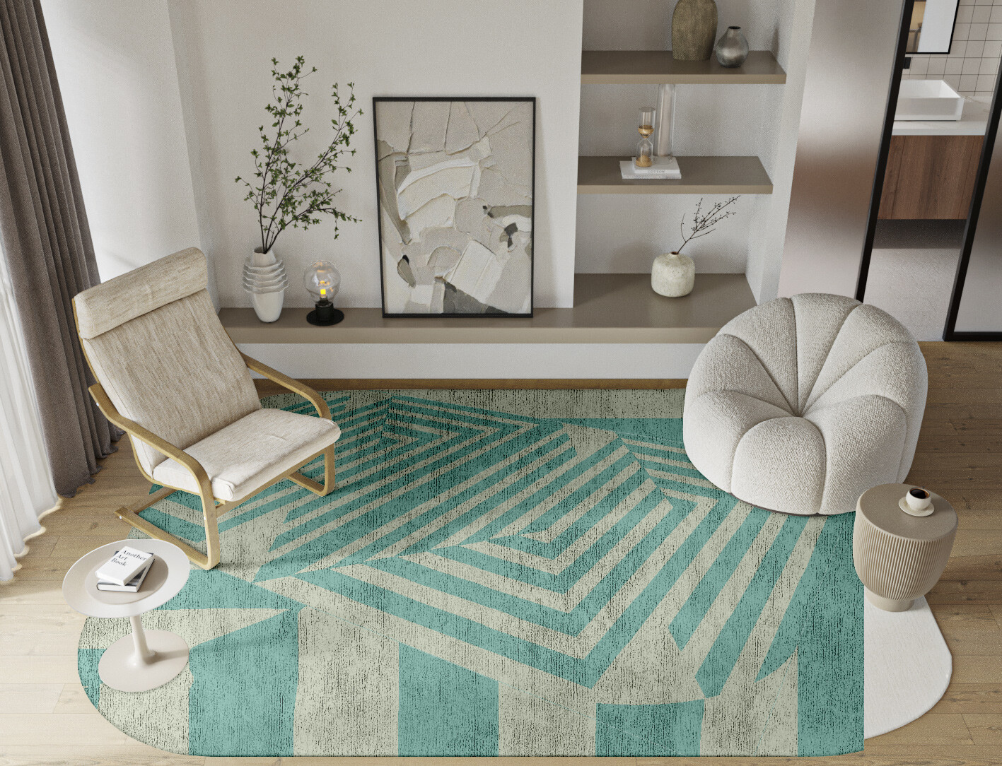 Mark Geometric Oblong Hand Tufted Bamboo Silk Custom Rug by Rug Artisan