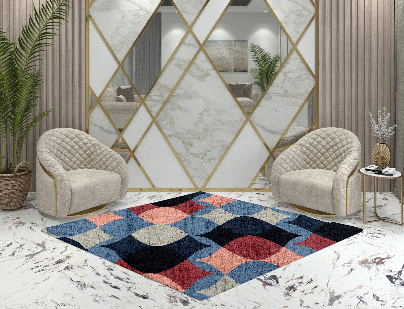 Marquise Modern Geometrics Diamond Hand Knotted Bamboo Silk Custom Rug by Rug Artisan