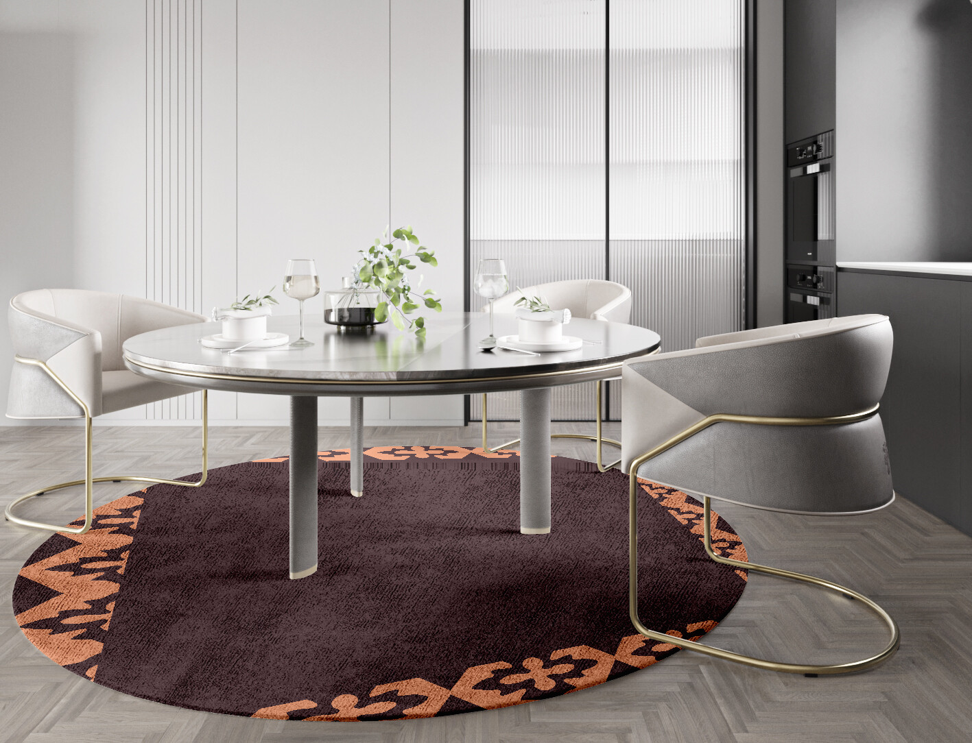Mast Geometric Round Hand Tufted Bamboo Silk Custom Rug by Rug Artisan