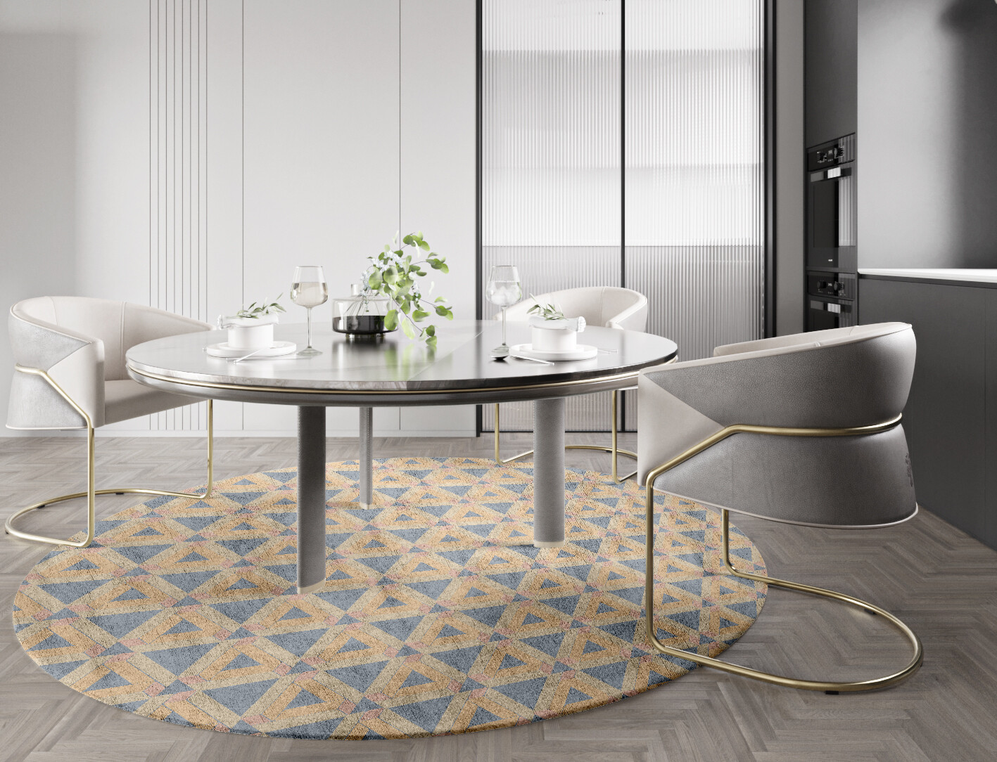 Matchsticks Geometric Round Hand Tufted Bamboo Silk Custom Rug by Rug Artisan