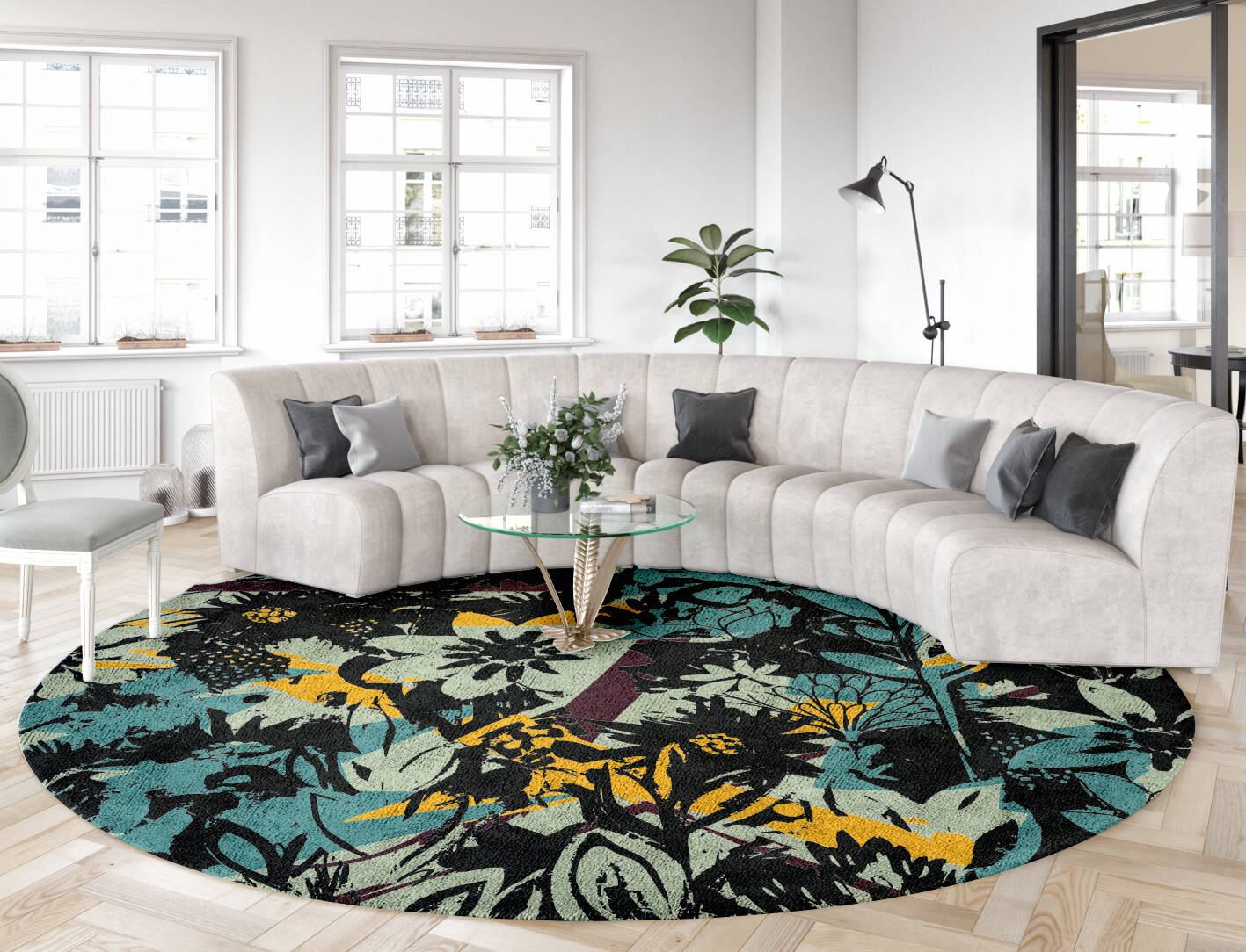 Matisse Floral Round Hand Tufted Bamboo Silk Custom Rug by Rug Artisan