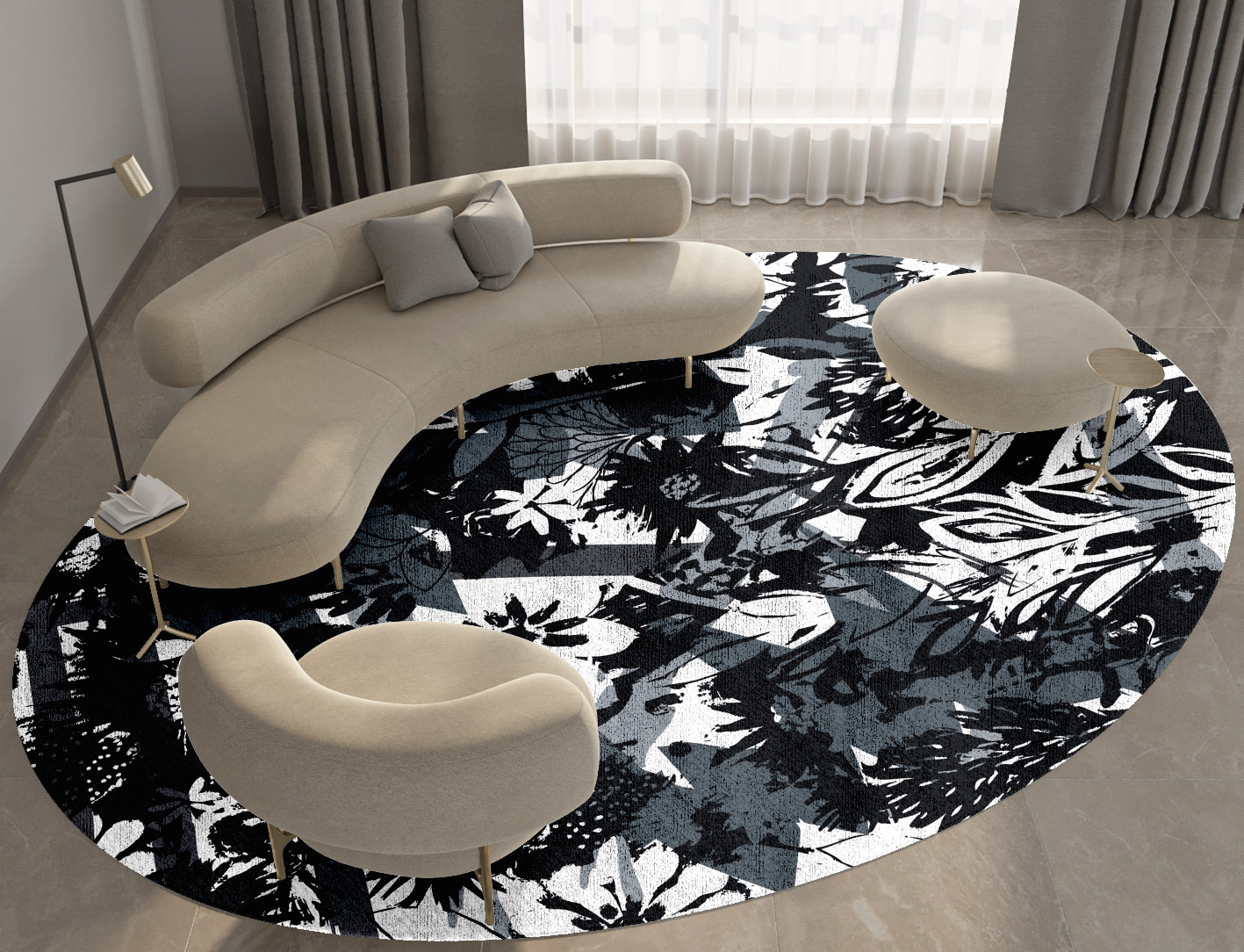Matisse Grey Monochrome Oval Hand Knotted Bamboo Silk Custom Rug by Rug Artisan