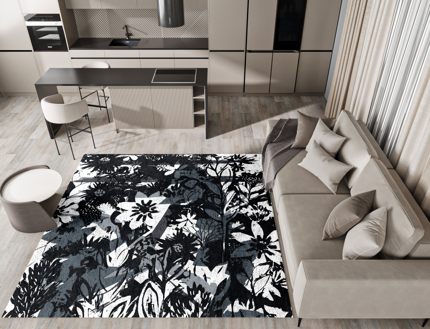 Matisse Grey Monochrome Square Hand Knotted Bamboo Silk Custom Rug by Rug Artisan