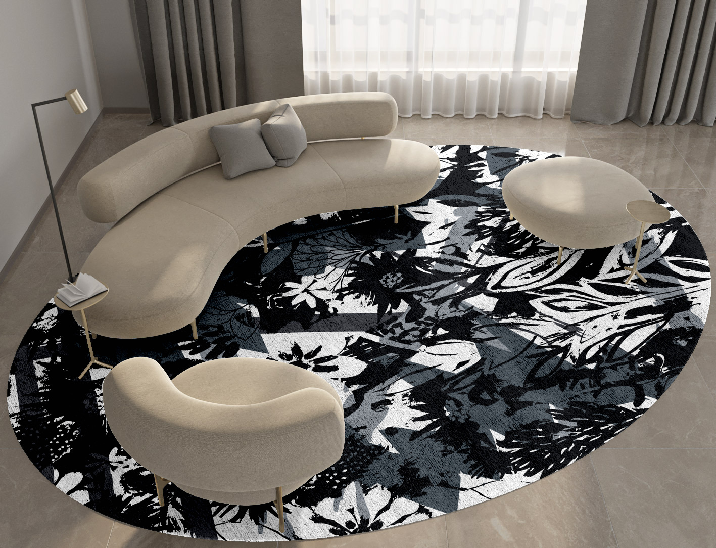 Matisse Grey Monochrome Oval Hand Tufted Bamboo Silk Custom Rug by Rug Artisan