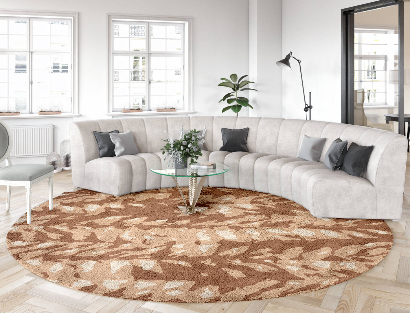 Mead Abstract Round Hand Tufted Bamboo Silk Custom Rug by Rug Artisan