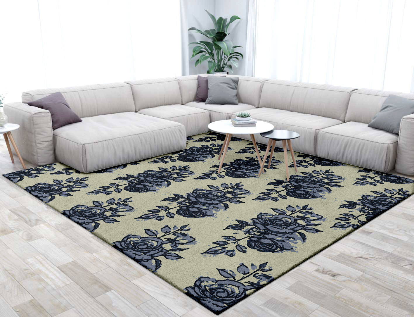 Merewood Floral Square Hand Tufted Pure Wool Custom Rug by Rug Artisan