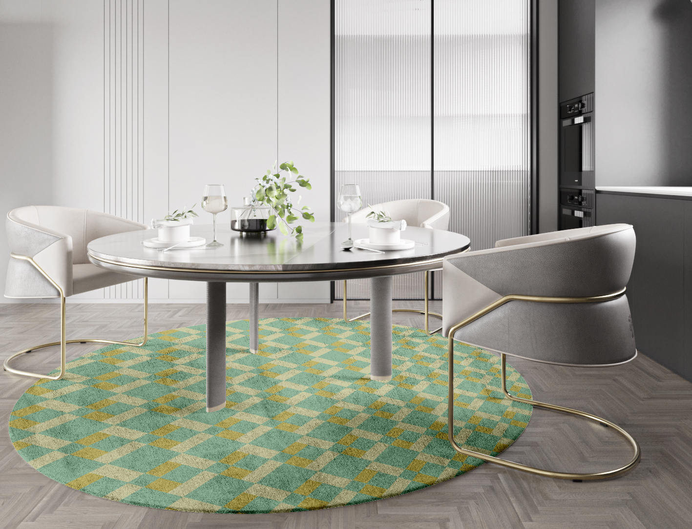 Merlin Geometric Round Hand Tufted Bamboo Silk Custom Rug by Rug Artisan