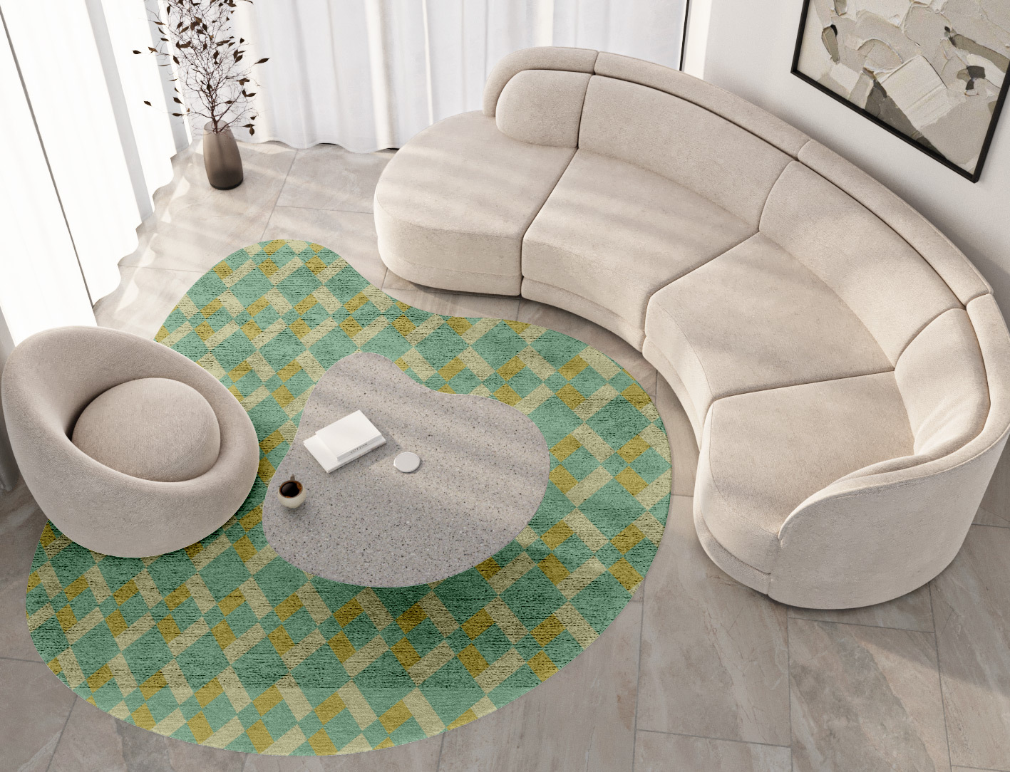 Merlin Geometric Splash Hand Tufted Bamboo Silk Custom Rug by Rug Artisan