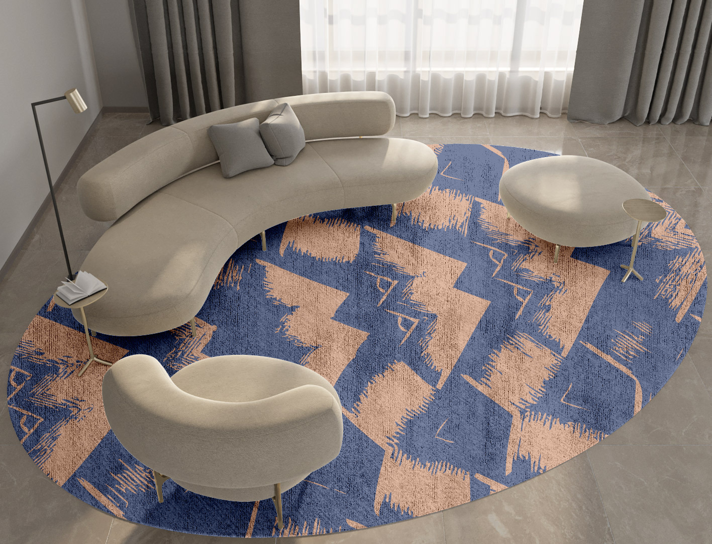Mexican Wave Abstract Oval Hand Knotted Bamboo Silk Custom Rug by Rug Artisan