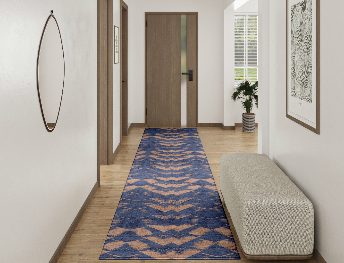 Mexican Wave Abstract Runner Hand Tufted Bamboo Silk Custom Rug by Rug Artisan