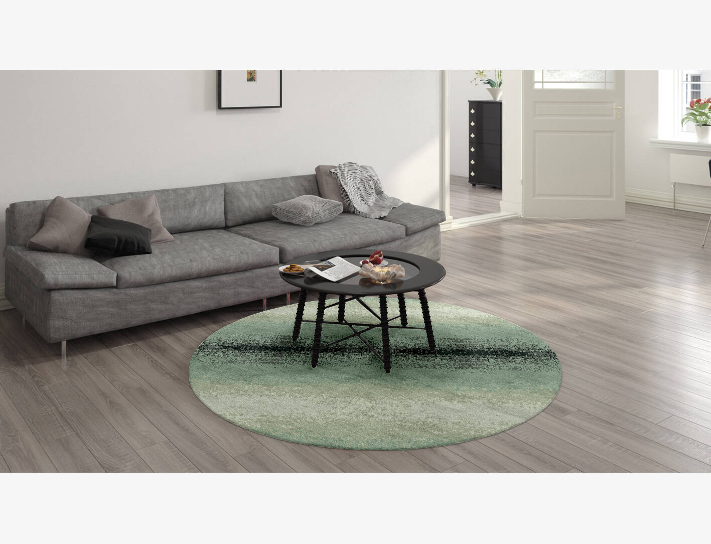 Midsea Gradation Round Hand Knotted Bamboo Silk Custom Rug by Rug Artisan