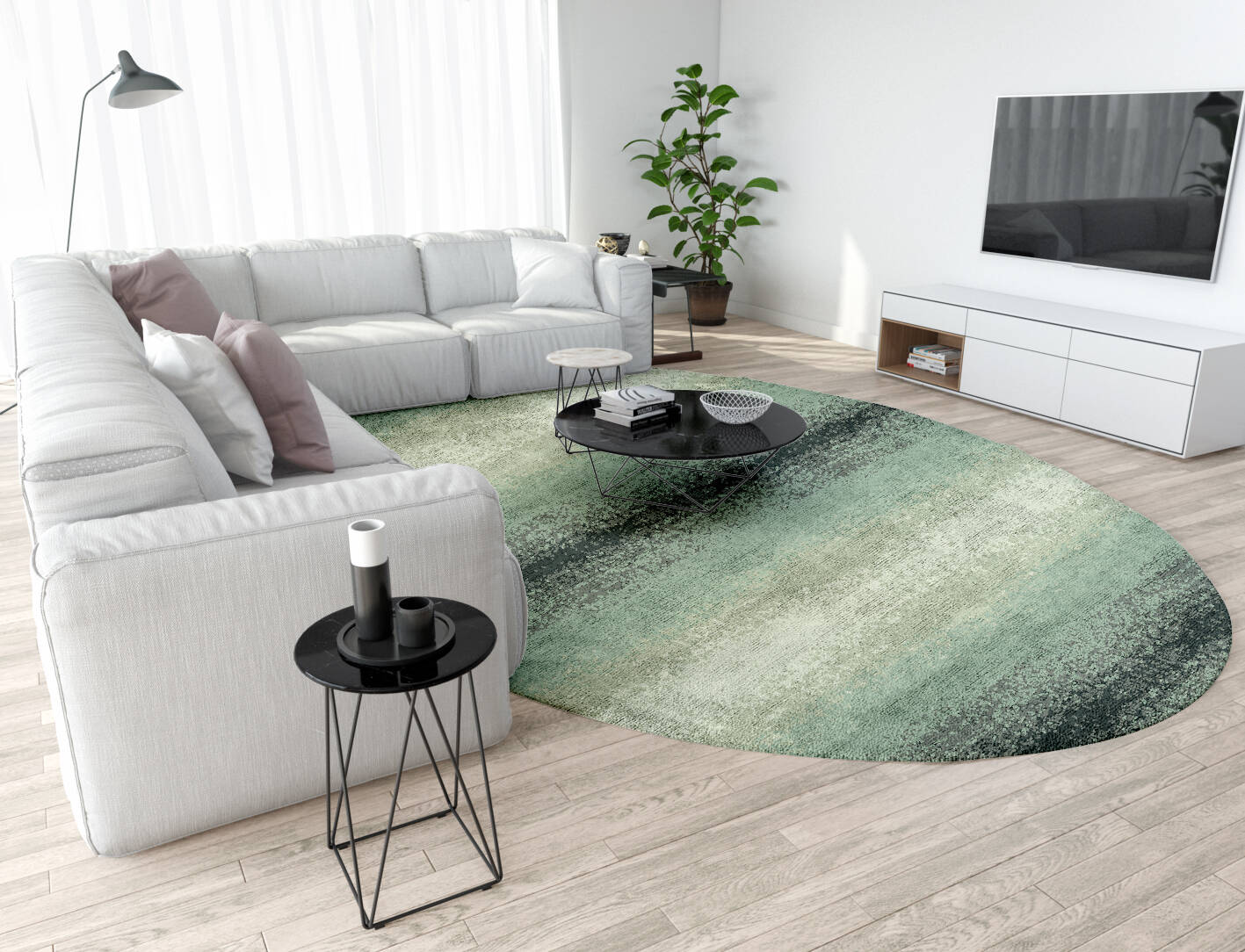 Midsea Gradation Oval Hand Tufted Bamboo Silk Custom Rug by Rug Artisan