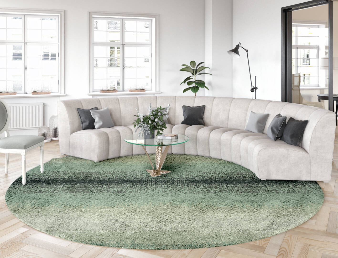 Midsea Gradation Round Hand Tufted Bamboo Silk Custom Rug by Rug Artisan