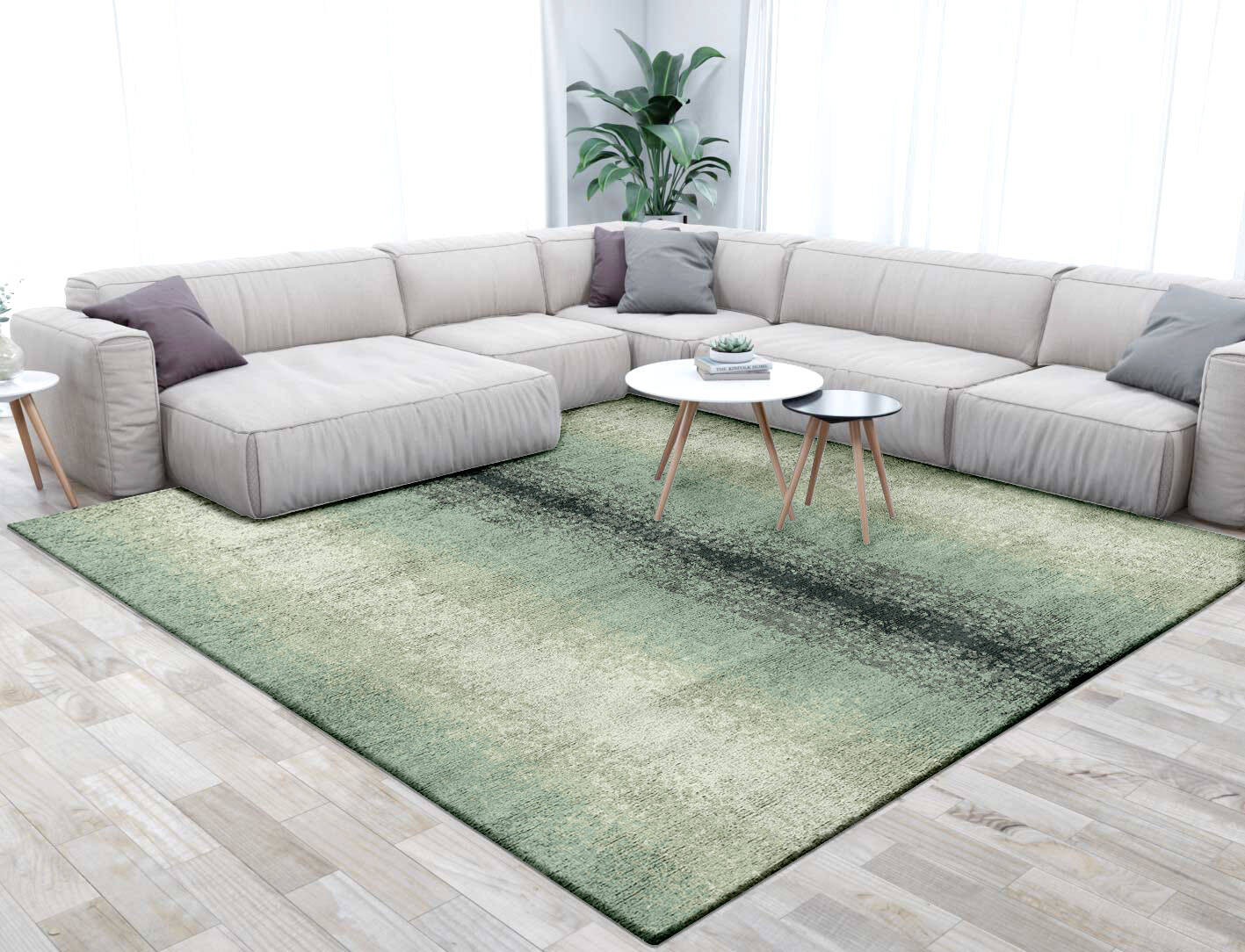 Midsea Gradation Square Hand Tufted Bamboo Silk Custom Rug by Rug Artisan