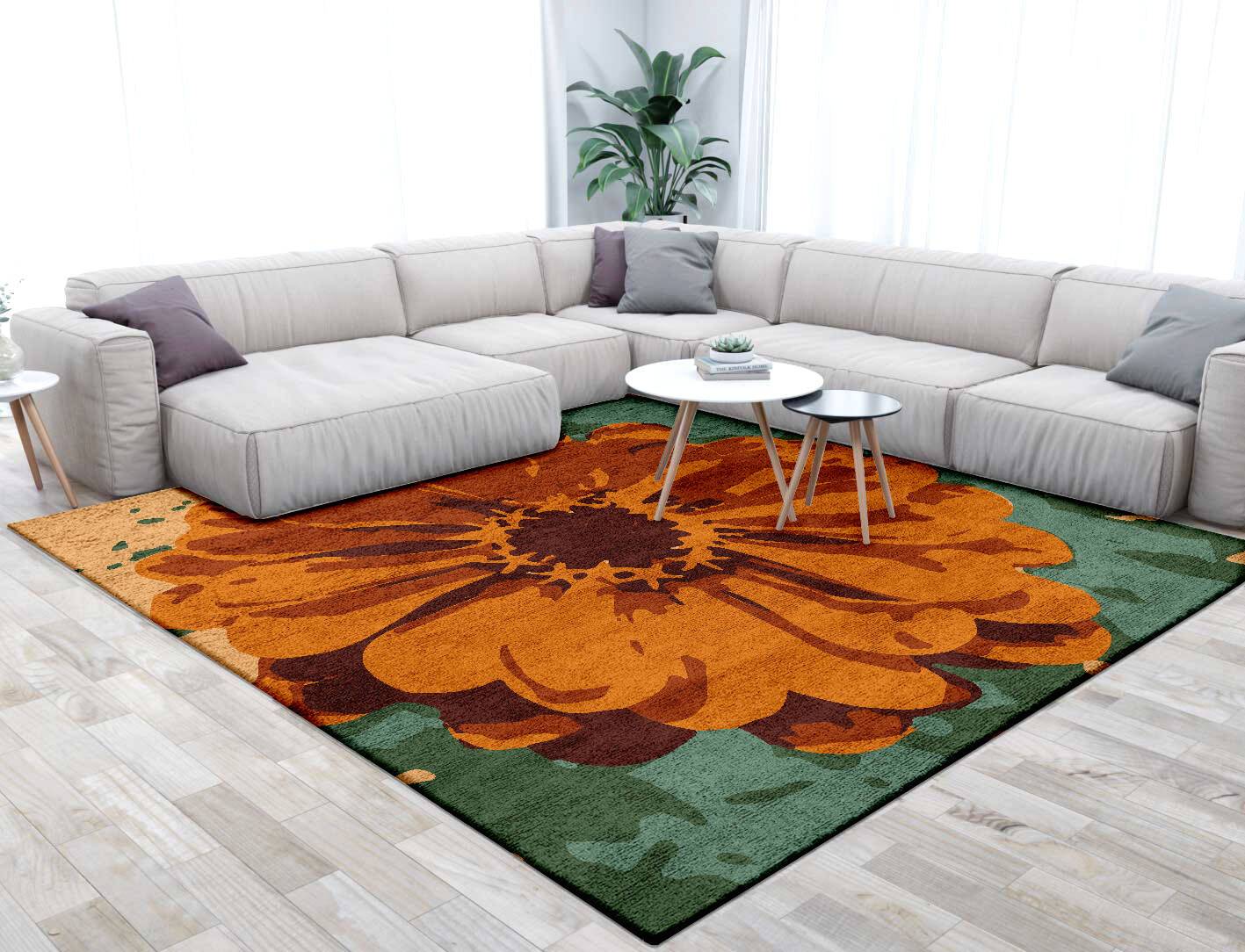 Midsummer Floral Square Hand Tufted Bamboo Silk Custom Rug by Rug Artisan