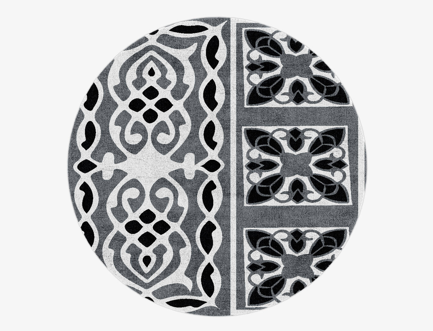 Minaret Grey Monochrome Round Hand Knotted Bamboo Silk Custom Rug by Rug Artisan