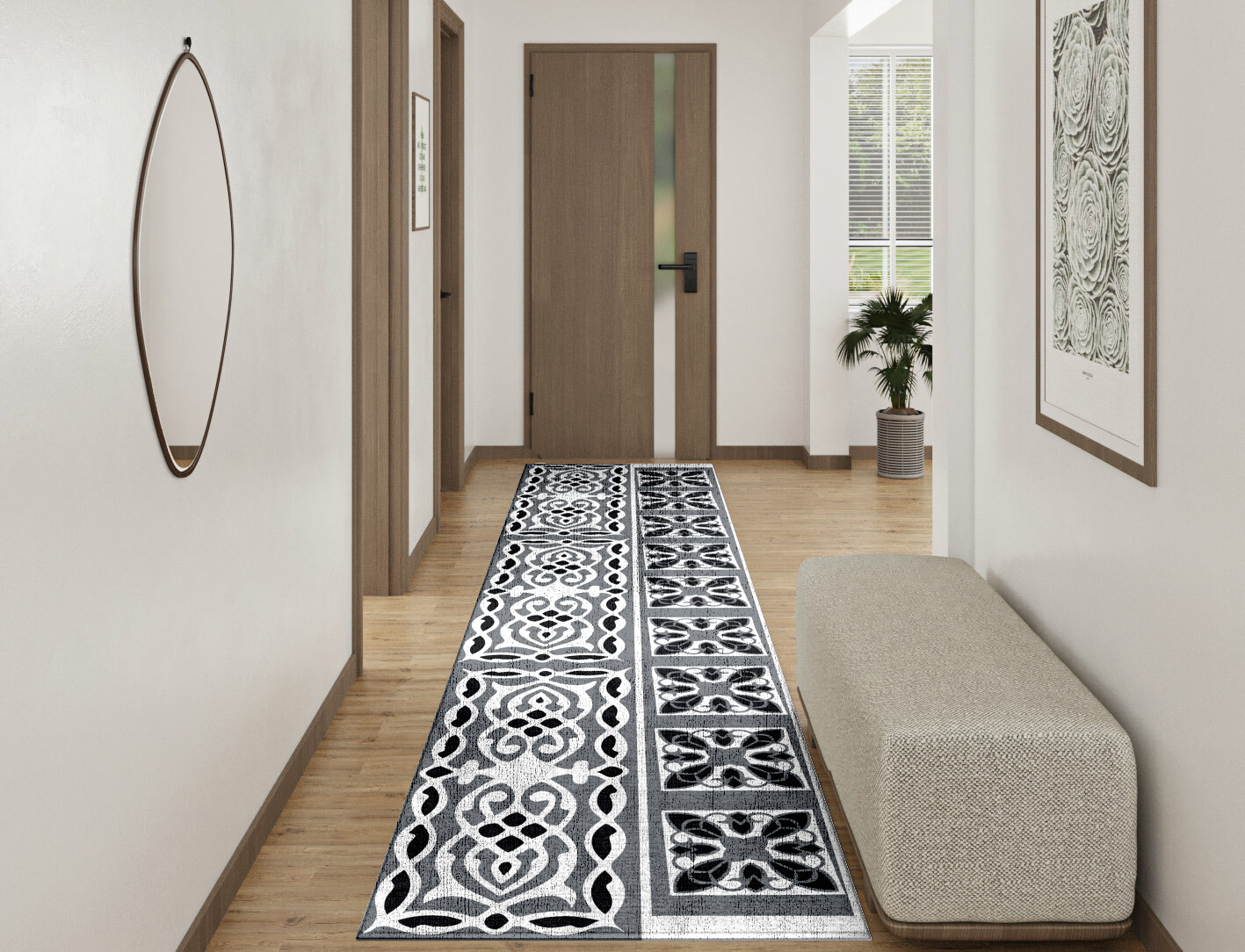 Minaret Grey Monochrome Runner Hand Knotted Bamboo Silk Custom Rug by Rug Artisan