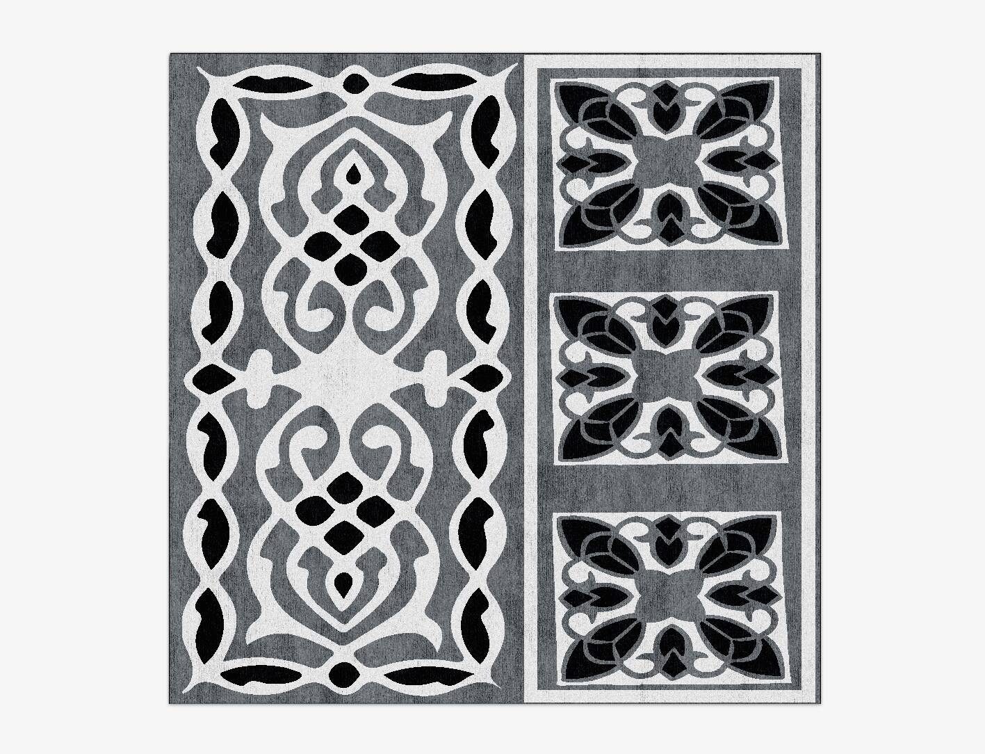 Minaret Grey Monochrome Square Hand Knotted Bamboo Silk Custom Rug by Rug Artisan