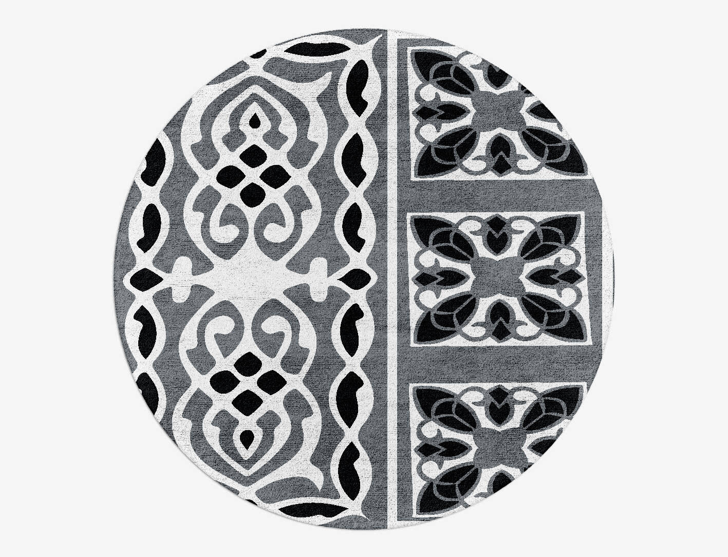 Minaret Grey Monochrome Round Hand Tufted Bamboo Silk Custom Rug by Rug Artisan