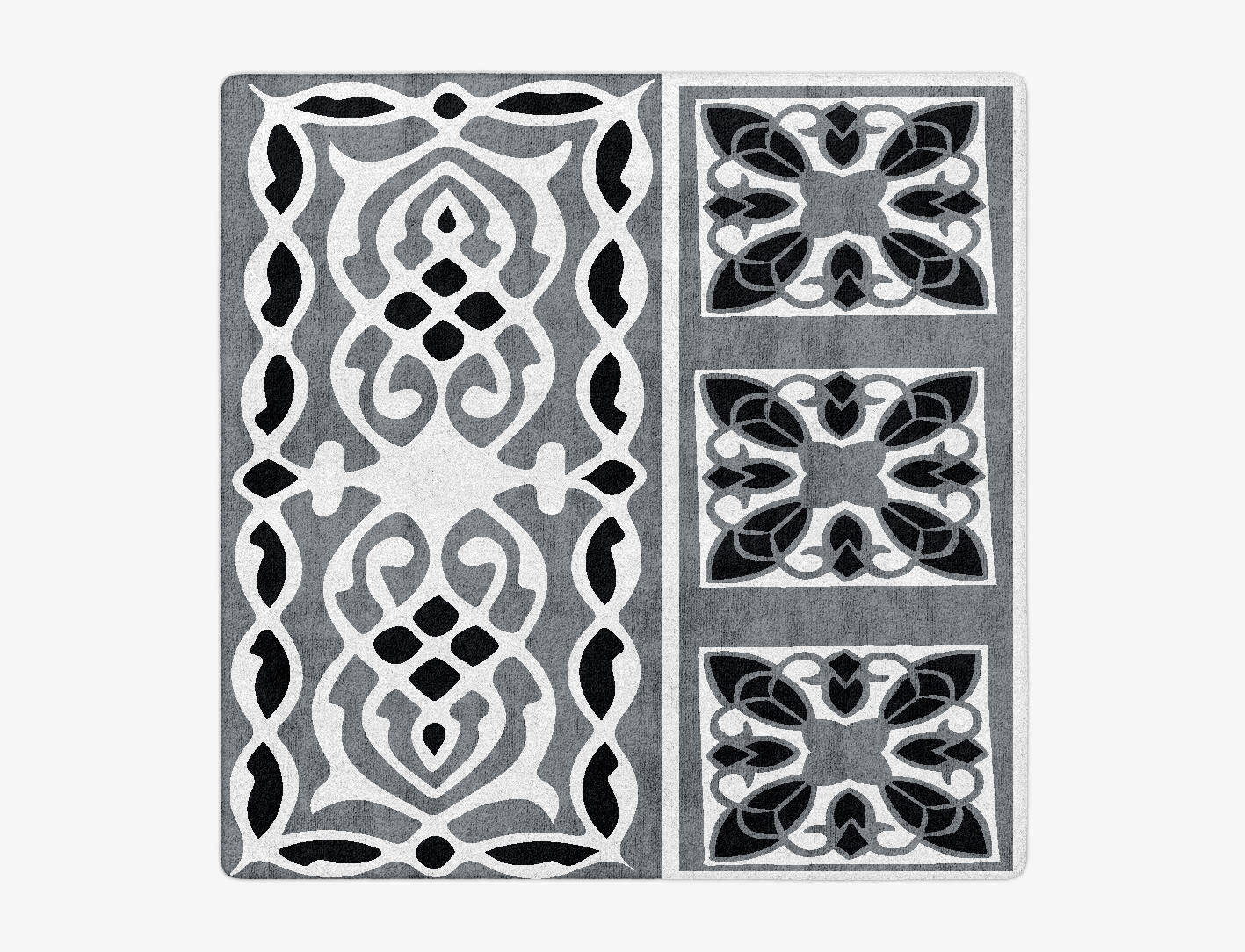 Minaret Grey Monochrome Square Hand Tufted Bamboo Silk Custom Rug by Rug Artisan
