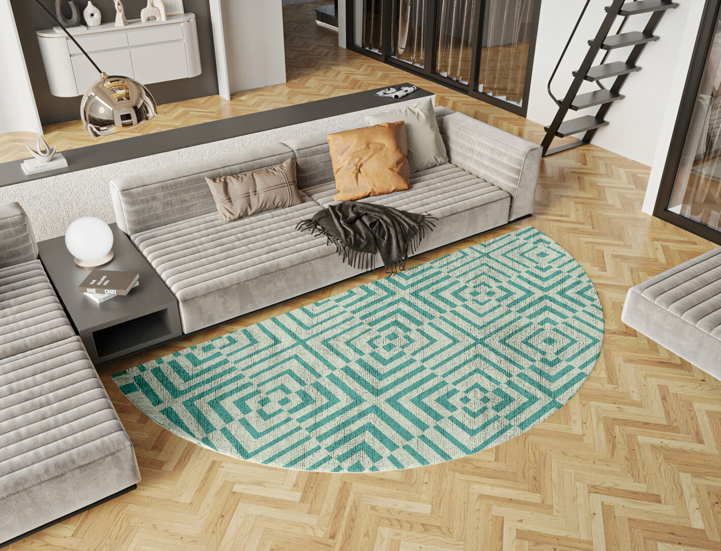 Mirage Geometric Halfmoon Hand Tufted Bamboo Silk Custom Rug by Rug Artisan