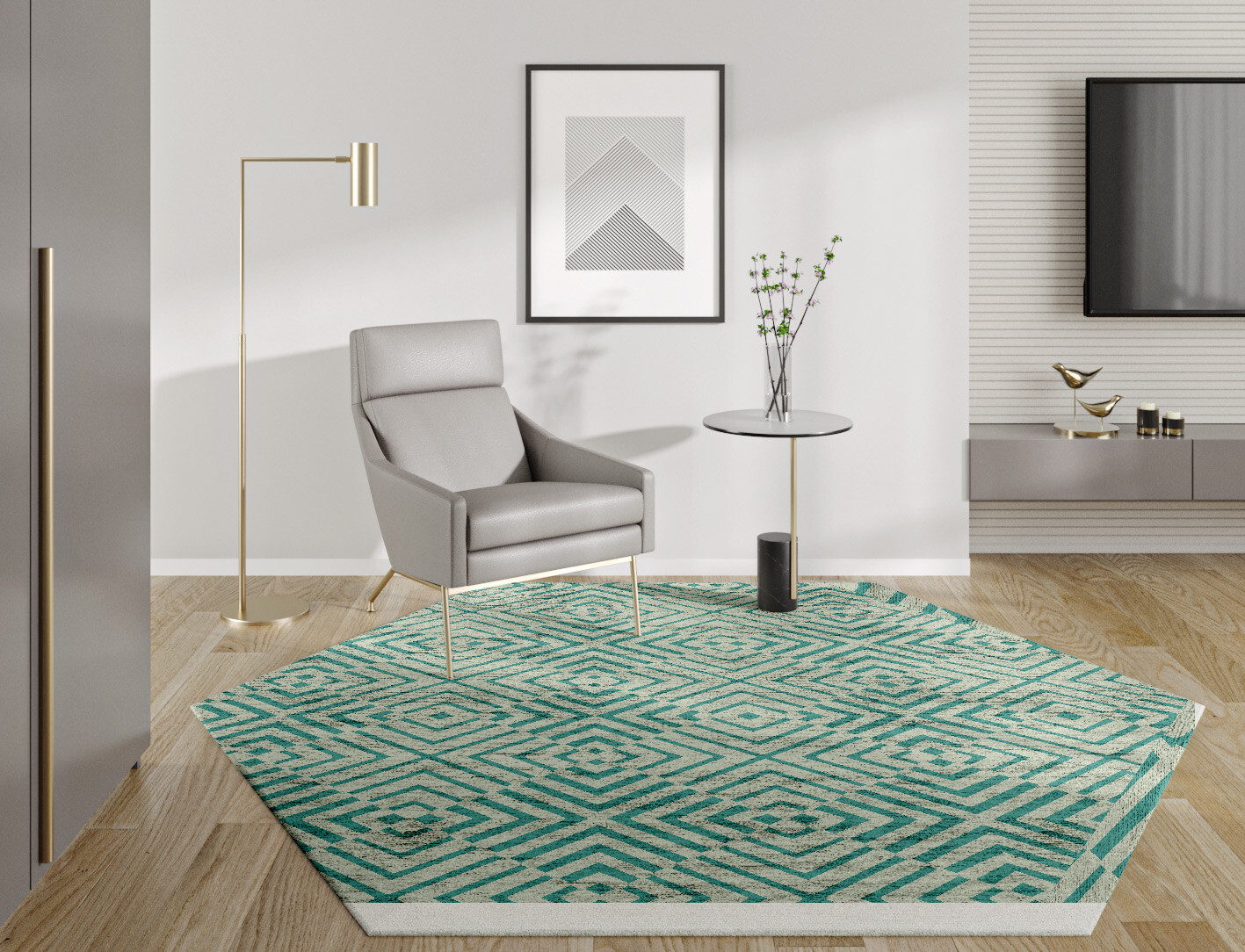 Mirage Geometric Hexagon Hand Tufted Bamboo Silk Custom Rug by Rug Artisan