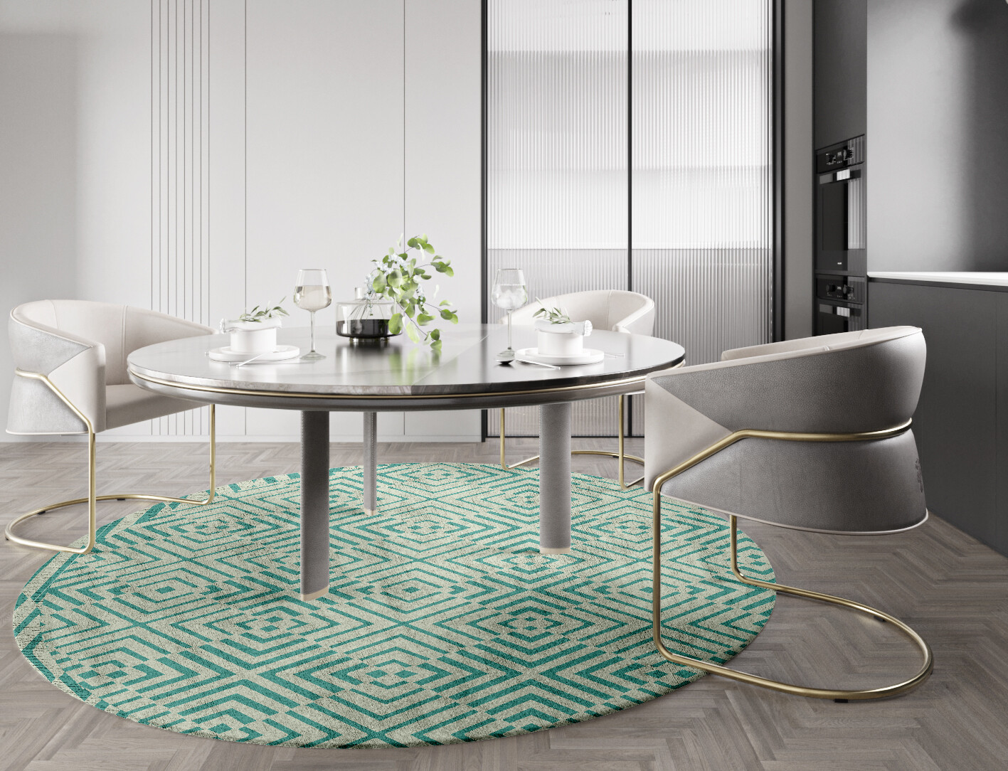 Mirage Geometric Round Hand Tufted Bamboo Silk Custom Rug by Rug Artisan