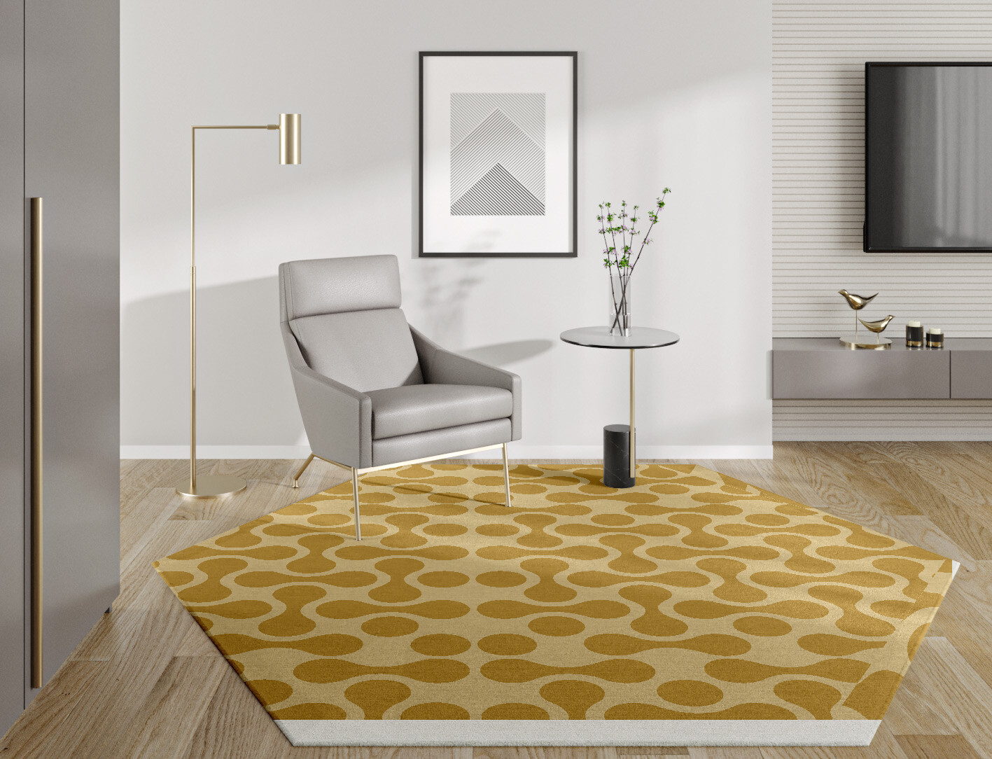 Mitosis Geometric Hexagon Hand Knotted Tibetan Wool Custom Rug by Rug Artisan