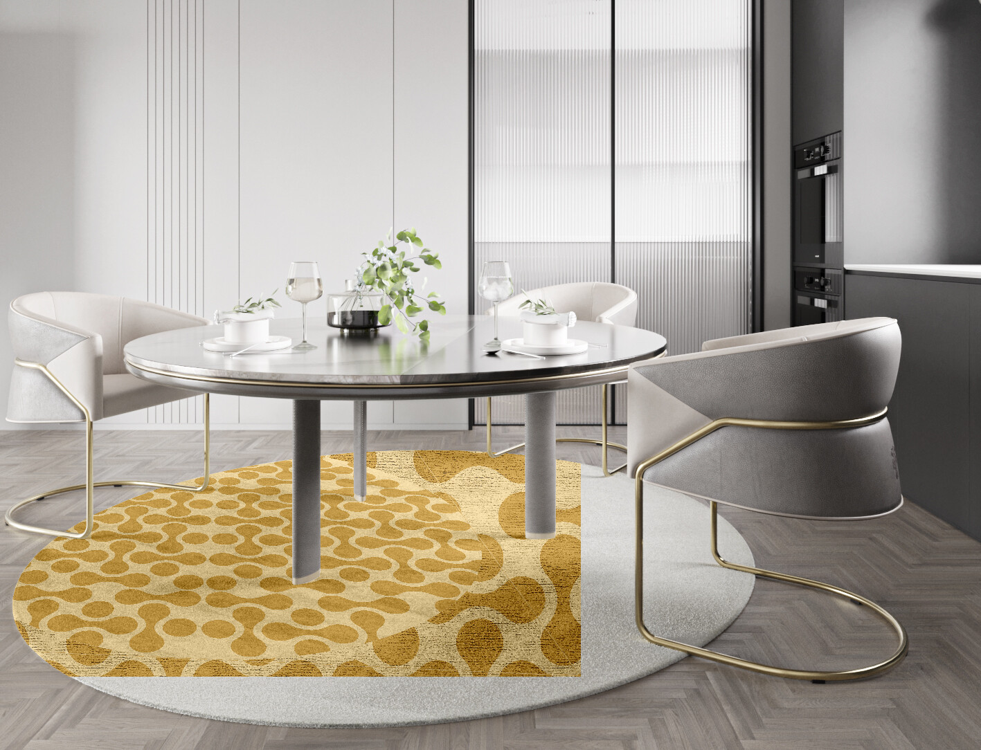 Mitosis Geometric Round Hand Knotted Bamboo Silk Custom Rug by Rug Artisan